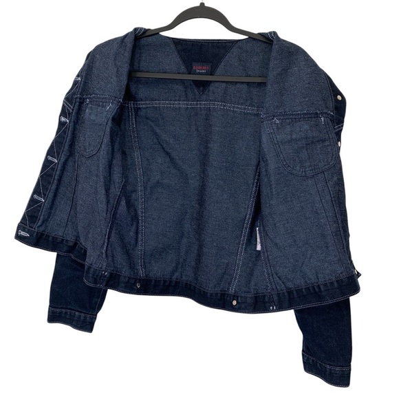 Vtg Tommy Hilfiger Jean Jacket Womens Sz Medium Dark Wash Denim Y2K Fall Winter - Picture 4 of 9